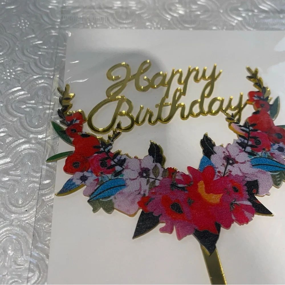 Cake Topper | Birthday Cake | Birthday Cake Topper - New- Happy Birthday- Floral